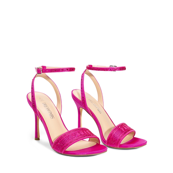 Ankle Strap Stiletto Heel Sandals - HOT PINK-RHINESTONE - 4